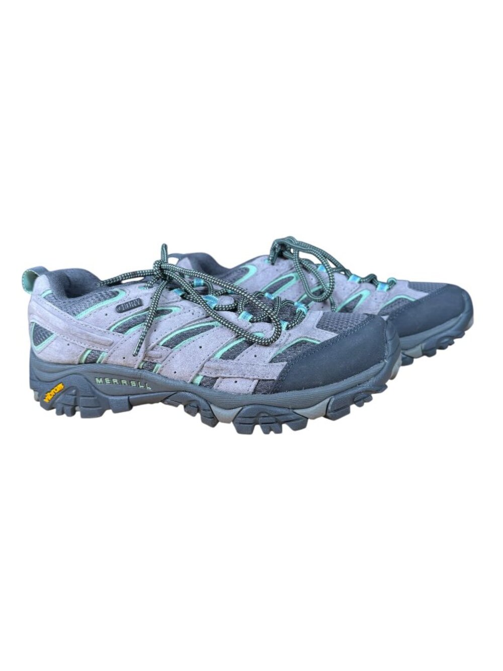 Merrell Moab 2 Waterproof Hiking Shoes Women's Size 10.5 in Gray & Green - EUC!